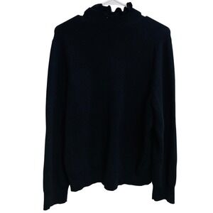 J.Crew Merino Wool Blend‎ Ruffle Neck Sweater Black Women's XXL Preppy Old Money